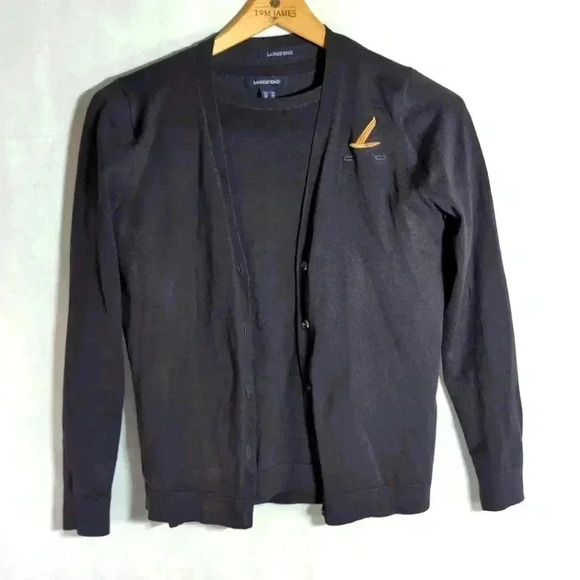 Lands End Gold Flying Bird Cardigan Sweater and Shell set sz XS Uniform Style - Picture 1 of 6